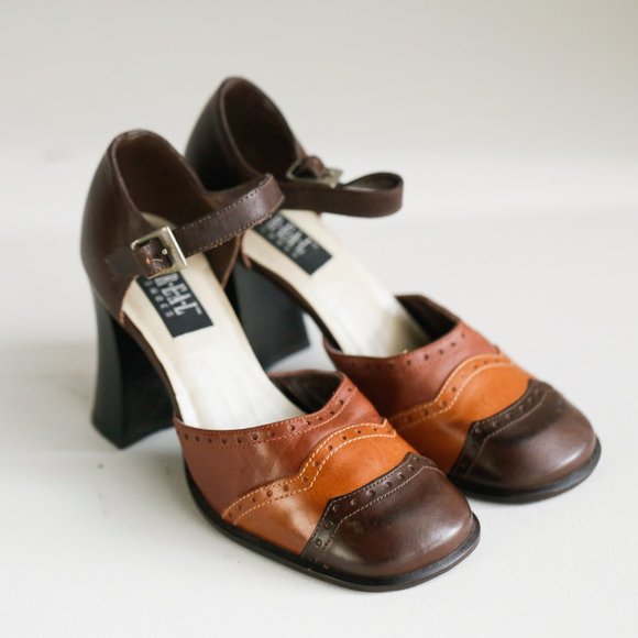 Real  Shoes Shoes - Vintage Patchwork Square Toe Chunky Heel MAry Jane